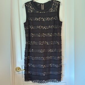 Talbots Black Lace Striped Mini Dress